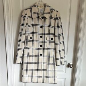LOFT Cream and Black Checkered Wool Coat